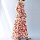 ワンピース レディース ボヘミアン ロング丈 ノースリーブ ラウンドネック プリント リーフ柄 ゆったり 大きいサイズ 春夏 綿麻素材 フレア リゾート カジュアル 普段使い(x2)