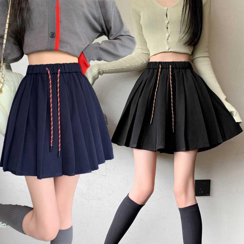 ミニスカート レディース 秋冬 スクール風 ドローストリング プリーツ ハイウエスト Aライン 無地 ショート丈 小柄向け きれいめ 上品 通勤 オフィスカジュアル アクリル(x2)