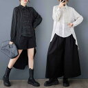 シャツ レディース 春夏 トレンド ストライプ柄 アシンメトリー テールカット 切り替え 長袖 アクリル素材 カジュアル 普段使い ブラウス トップス ブラック ホワイト(x2)
