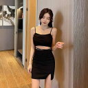ワンピース レディース セクシー ナイトドレス ショート丈 キャミソール ノースリーブ ローネック へそ出し 背中見せ タイト ボディコン ギャザー エレガント ポリエステル