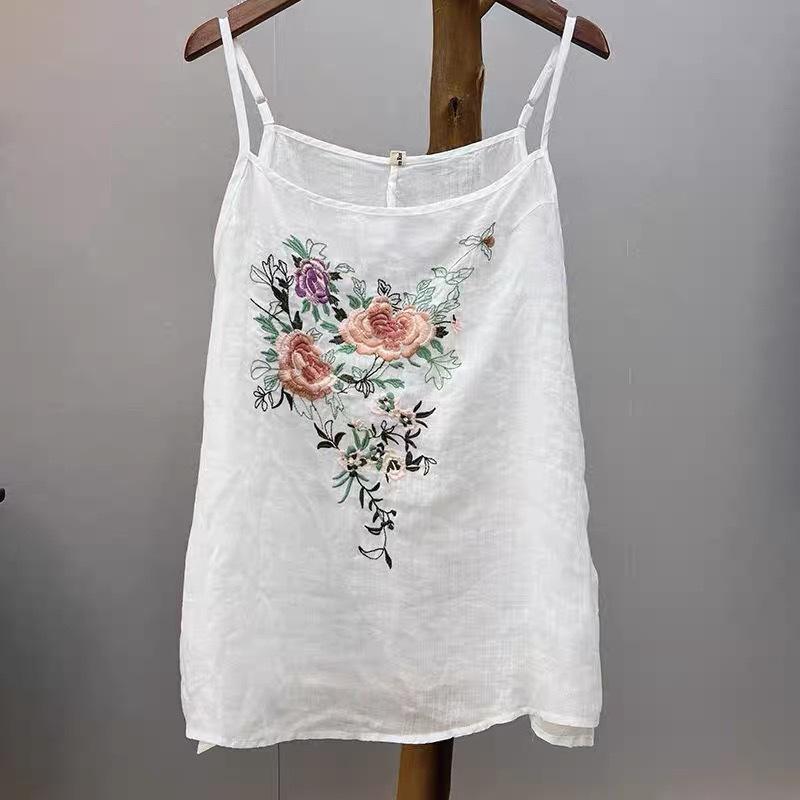 キャミソール レディース 綿麻 ゆったり 無地 トップス チャイナ風 レトロ 上品 刺繍 インナー 春夏 サ..