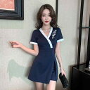 セットアップ レディース エステサロン スパ ホテル リラクゼーション マッサージ 施術 ユニフォーム 制服 ワークウェア Vネック 半袖 ショートパンツ 吸湿速乾 ポリエステル スパンデックス 2点セット ブラック ネイビー ピンク(x2)