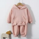 キッズ ベビー 女の子 春秋 綿 コットン フード付き パーカー スウェット 長袖 プルオーバー パンツ セットアップ 2点セット お出かけ着 普段着 カジュアル 無地 ピンク ベージュ A類