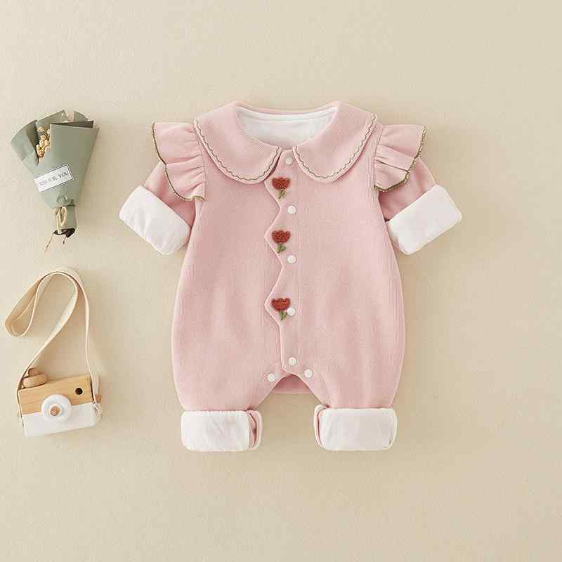 ロンパース 新生児 女の子 ベビー 綿100% 肌に優しい A類安全基準 薄手 ピンク 春秋 お出かけ 普段使い かわいい 韓国風 長袖 前開き スナップボタン