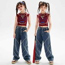 ダンスウェア キッズ 女の子 ヒップホップ ジャズ ストリート デニムパンツ 衣装 発表会 レッスン着 練習用 綿 長ズボン ボトムス おしゃれ ブルー