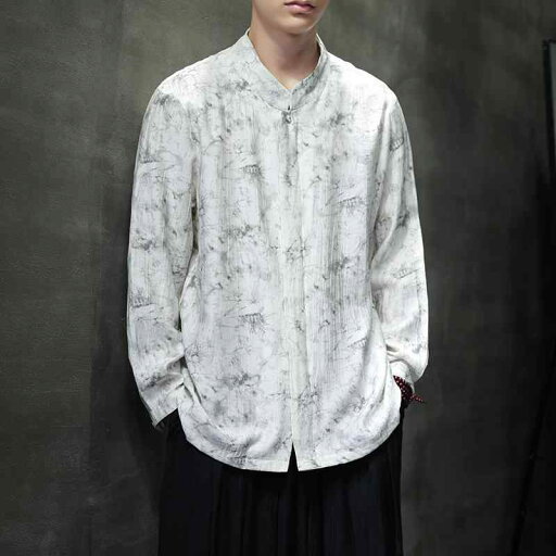シャツ メンズ 春夏 薄手 接触冷感 麻素材 中国風 新中華風 高級感 サテン調 光沢感 チャイナボタン 長袖 ルーズフィット ビッグシルエット スクエアネック 花柄 カジュアル 普段使い シャツ メンズ 春夏 薄手 接触冷感 麻素材 中国風 新中華風 高級感 サテン調 光沢感 チャイナボタン 長袖 ルーズフィット ビッグシルエット スクエアネック 花柄 カジュアル 普段使い