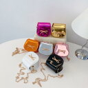ショルダーバッグ キッズ 女の子 かわいい リボン チェーン ポシェット PUレザー 斜め掛けバッグ シンプル 無地 光沢 軽量 デイリーユース(x3)(4)