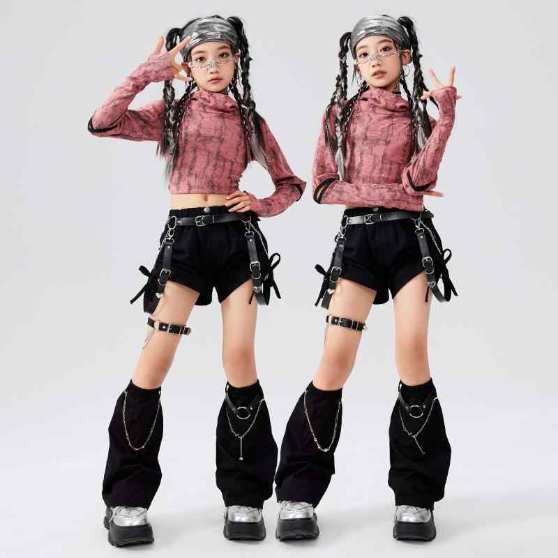 ダンスウェア 女の子 キッズ ガールズ ジュニア ジャズ ヒップホップ ストリート ステージ 発表会 練習 レッスン ポリエステル おしゃれ トレンド 演出服