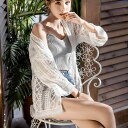 カーディガン レディース 女性用 刺繡 レース Vネック ベルスリーブ 薄手 日焼け防止 ミドル丈 ロング丈 綿 コットン 春夏 ビーチ リゾート 羽織り 白 黒 フェミニン カジュアル
