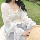UVカット レディース シアーシャツ カーディガン シフォン 薄手 ショート丈 長袖 ゆったり Vネック フレアスリーブ ボレロ ホワイト 春夏 冷房対策 普段...