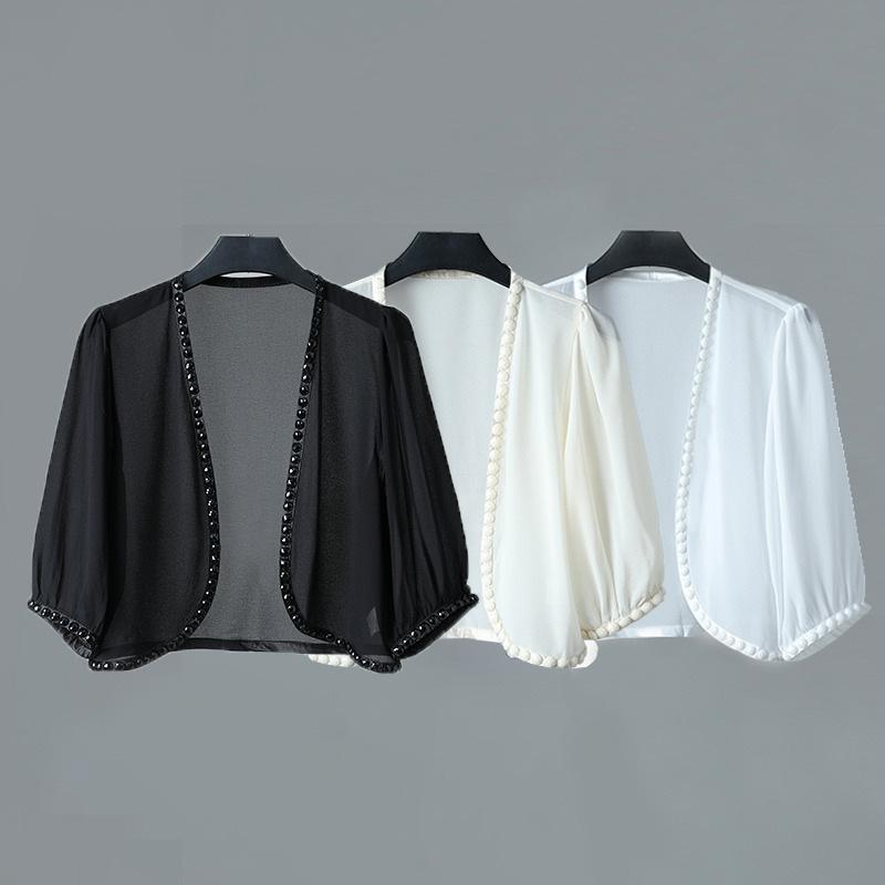 カーディガン レディース ショート丈 ボレロ シフォン UVカット 紫外線対策 日焼け対策 大きいサイズ ゆったり 体型カバー 薄手 羽織り 春夏 長袖