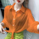 カーディガン レディース UVカット 接触冷感 シフォン ブラウス 五分袖 ショート丈 春夏 日焼け対策 トップス 羽織り ポリエステル カジュアル デイリーユース