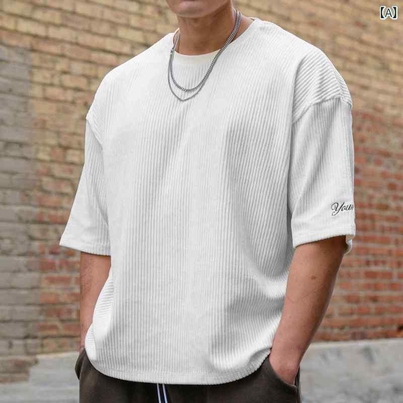 Tシャツ メンズ 男性用 スポーツ 筋トレ フィットネス コーデュロイ ゆったり クルーネック 綿 コットン ポリエステル 半袖 ランニング ジョギング 夏 カジュアル プリント ストレートシルエット 耐久性(x2)
