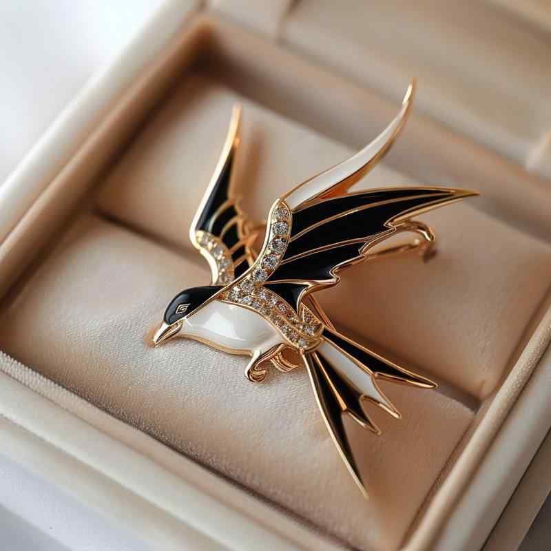 ブローチ レディース 女性用 燕 ツバメ 鳥モチーフ ジルコニア エナメル 高級感 上品 エレガント 煌めき 華やか 銅製 電気メッキ加工 アクセサリー ジュエリー パーティー 普段使い ギフト プレゼント