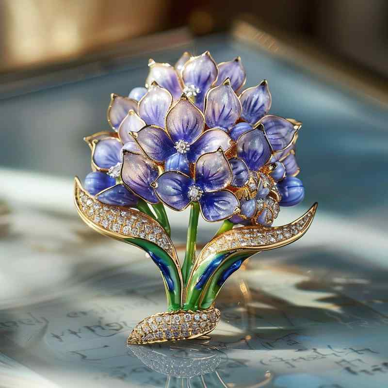 ブローチ レディース ヴィンテージ風 エナメル ヒヤシンス アジサイ 花 銅製 電気メッキ加工 コントラ..