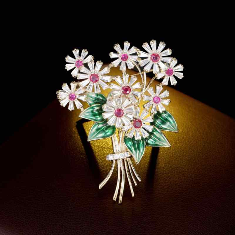 ブローチ レディース レトロ アンティーク調 上品 エレガント デイジー 花束 エナメル加工 繊細 おしゃれ 万能 普段使い ジャケット コート スーツ 襟元 ...