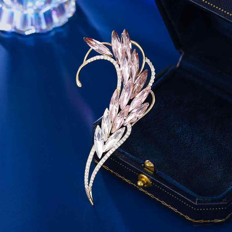 ブローチ レディース 女性用 羽根 葉っぱモチーフ 高級感 ラインストーン 繊細 エレガント 上品 フォーマル パーティー スーツ コート ジャケット 華やか ...