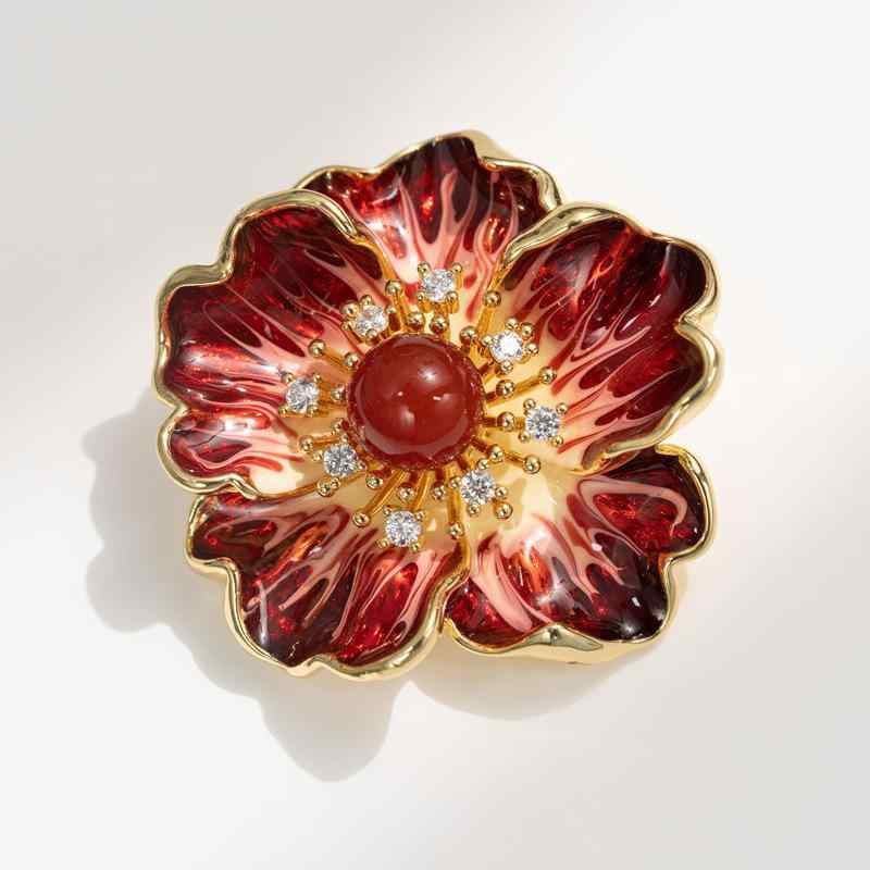 ブローチ レディース 女性用 牡丹の花 フラワー メノウ 淡水パール 中国風 新中国風 レトロ 高級感 エ..