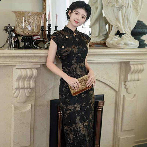 チーパオ レディース ノースリーブ ロング丈 新チャイナドレス 中国風レトロ 花柄 春夏 スタンドカラー 斜め合わせ 低めスリット ポリエステル 再生繊維 立体柄 シルケット加工 光沢感 高級感 チーパオ レディース ノースリーブ ロング丈 新チャイナドレス 中国風レトロ 花柄 春夏 スタンドカラー 斜め合わせ 低めスリット ポリエステル 再生繊維 立体柄 シルケット加工 光沢感 高級感