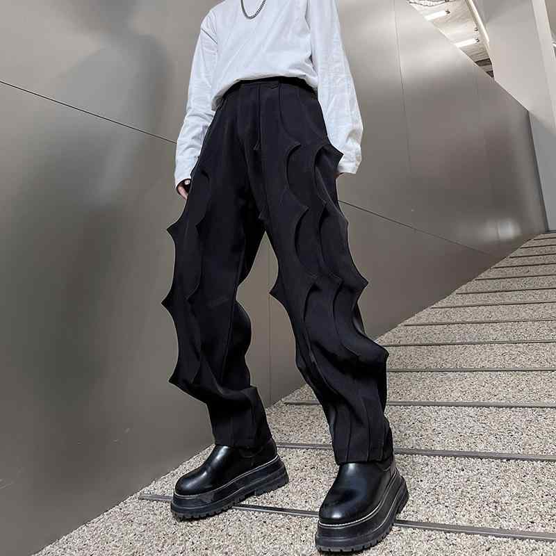 カジュアルパンツ メンズ ジョガーパンツ 裏起毛 プリーツデザイン 個性的 ダーク系 モード系 ストリート系 ブラック ゆったり ルーズフィット ロングパンツ 大きいサイズ