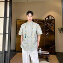 レディース ブラウス 新中華風 スタンドカラー 半袖 チャイナボタン 立体ジャガード織り プリンセススリーブ ゆったり エレガント 春夏 白 青(x2)