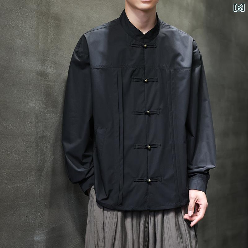 メンズ シャツ レディース 新チャイナスタイル スタンドカラー 立ち襟 チャイナボタン ブラウス 春秋 ゆったり パフスリーブ シェニール 伸縮性 シワになりにくい エレガント 上品 ホワイト ブラック