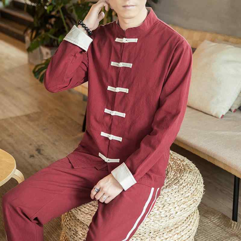 メンズ シャツ レディース 春夏 スタンドカラー 長袖 パフスリーブ シェニール素材 チャイナ風 チャイナボタン 無地 ゆったり 大きいサイズ きれいめ ブラウス(x2)