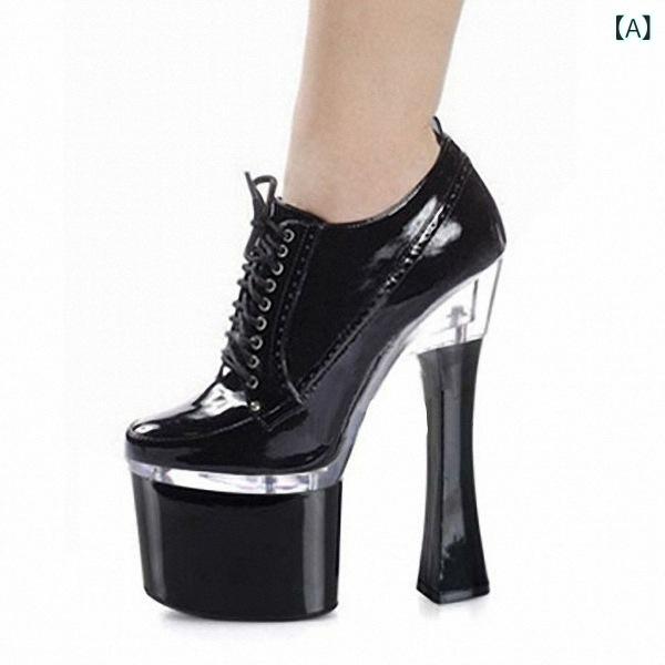 アンクルブーツ レディース 18cm 超厚底 太ヒール ゴブレットヒール 切り替え 編み上げ ハイカット ラ..