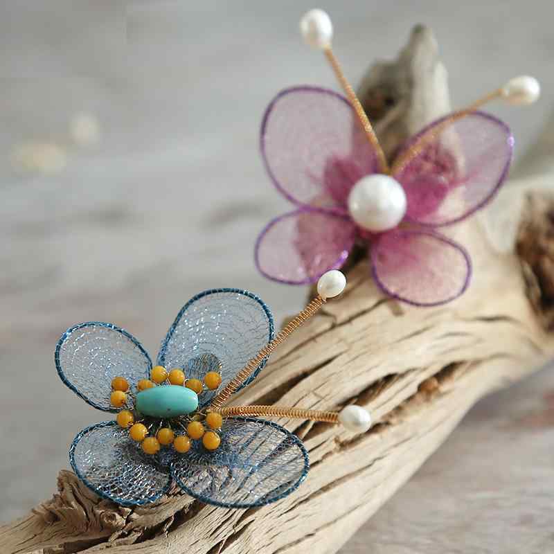 ブローチ レディース 蝶 バタフライ パープル ブルー 紫 青 レトロ ヴィンテージ エレガント 上品 中華風 スカーフクリップ ジャケット スーツ コート ア...