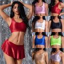 トップス レディース 光沢 シャイニー ストレッチ クロップド丈 キャミソール タンクトップ ベアトップ 無地 セクシー タイト へそ出し ストリートカジュアル サマー