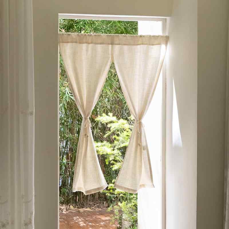 のれん カーテン 麻 リネン 混紡 分割タイプ 和風 侘び寂び シンプル モダン 寝室 玄関 間仕切り 目隠し 突っ張り棒式 穴開け不要 光を通す 透けにくい オフホワイト アイボリー