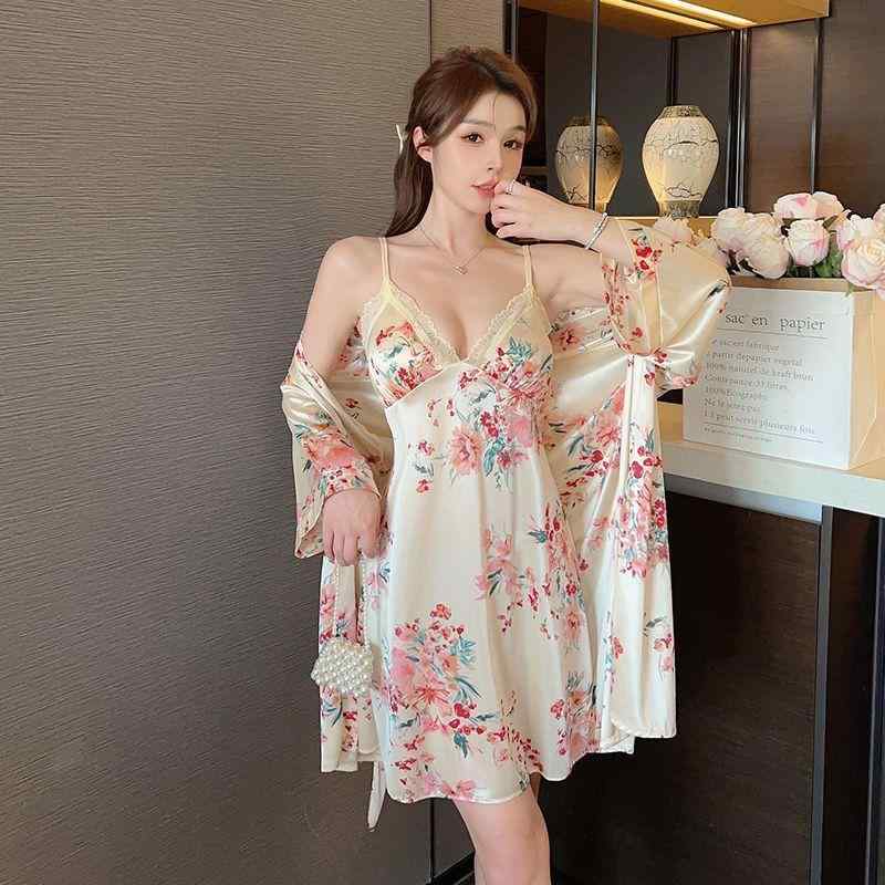 パジャマ レディース 女性用 セクシー カップ付き 接触冷感 2点セット ルームウェア ナイトドレス ナイトガウン 再生繊維 通気性 抗菌性 春夏秋 ブラック レッド ブルー