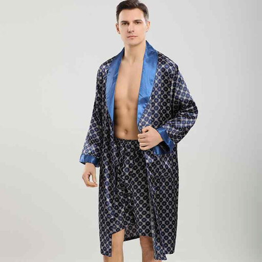 パジャマ メンズ 男性用 ルームウェア 長袖 ガウン ローブ ショートパンツ 2点セット 薄手 軽量 サテン調 ポリエステル 春夏 高級感 部屋着 就寝時 リラックス パジャマ メンズ 男性用 ルームウェア 長袖 ガウン ローブ ショートパンツ 2点セット 薄手 軽量 サテン調 ポリエステル 春夏 高級感 部屋着 就寝時 リラックス