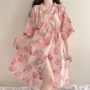 ルームワンピース レディース 半袖 ミドル丈 ピーチ柄 ゆったり フェミニン かわいい 和風 春夏 パジャマ ネグリジェ バスローブ 部屋着