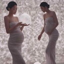 ドレス マタニティ 妊婦 ベアトップ ビスチェ ノースリーブ 高級感 エレガント 幻想的 マタニティフォト アート撮影 スタジオ撮影 シェニール ナイロン ミドル丈 透けない