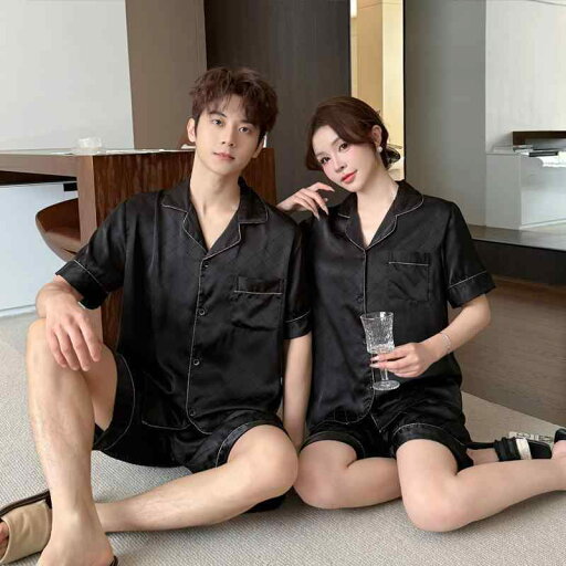 パジャマ カップル メンズ レディース 春夏 接触冷感 ポリエステル 薄手 半袖 ショートパンツ 開襟 セットアップ ジャカード チェック柄 ルームウェア 部屋着 ブラック パジャマ カップル メンズ レディース 春夏 接触冷感 ポリエステル 薄手 半袖 ショートパンツ 開襟 セットアップ ジャカード チェック柄 ルームウェア 部屋着 ブラック