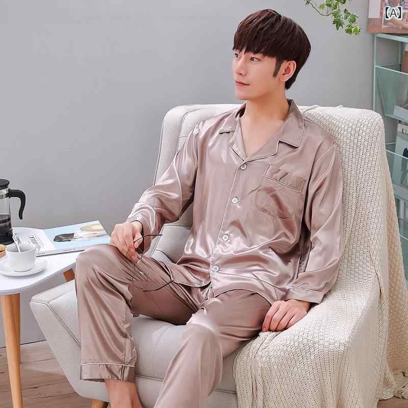 パジャマ メンズ レディース ペア 接触冷感 薄手 シルク風 ポリエステル 長袖 ロングパンツ セットアップ ルームウェア 前開き 春夏 高級感 上品 リラックス 部屋着