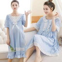 ワンピース マタニティ 授乳服 妊婦 産後 パジャマ ルームウェア 薄手 ゆったり コットン 春夏 部屋着 外出着 Vネック ラウンドネック レース ネグリジェ