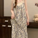 ルームウェア レディース マタニティ キャミソールワンピース ネグリジェ 綿 コットン 柔らかい 薄手 軽量 花柄 総柄 小花柄 ミディ丈 ひざ丈 かわいい スイート フェミニン 夏 サマー