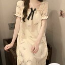 ルームウェア レディース 半袖 カップ付き マタニティ ワンピース ゆったり かわいい コットン プリント柄 スクエアネック 部屋着 パジャマ ロングシーズン
