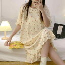 ワンピース レディース 大きいサイズ ぽっちゃり マタニティ 妊婦 ゆったり かわいい 甘め 半袖 丸首 ルームウェア パジャマ ナイトウェア 春夏 アプリコット ホワイト ブルー チェリー柄 クマ柄