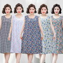 ルームワンピース レディース 女性用 ママ ミセス 春夏 ノースリーブ 人造綿 レーヨン プルオーバー ゆったり リラックス ロング丈 大きいサイズ 小花柄 ラウンドネック 吸湿速乾 部屋着 ナイトウェア 韓国風 かわいい