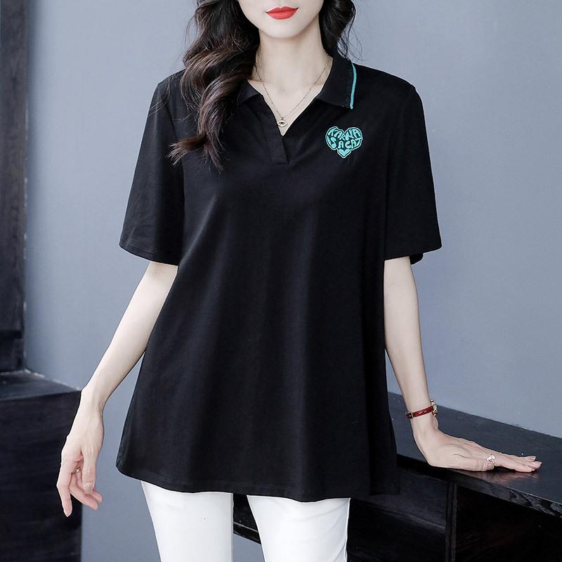 シャツ レディース ミセス 大きいサイズ ゆったり 夏 半袖 ポロシャツ トップス 花柄 刺繍 綿混 快適 体型カバー カジュアル 大人女性