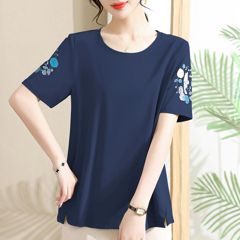 シャツ レディース 半袖 ゆったり 大きいサイズ トップス 通気性 吸汗速乾 プリント おしゃれ ピーターパンカラー ミセス 大人女性 夏 普段使い 綿 コットン ポリエステル