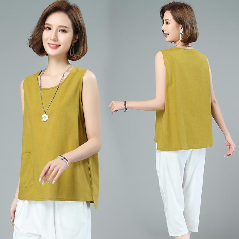 シャツ レディース ポケット付き ラウンドネック ノースリーブ 大きいサイズ ゆったり ポリエステル 無地 吸湿速乾 春夏 カジュアル インナー 白 レッド マスタードイエロー ネイビー