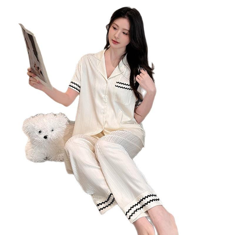 パジャマ ペア ルームウェア 男女兼用 半袖 ロングパンツ 2点セット 接触冷感 ひんやり 薄手 通気性 リラックスウェア 高級感 おしゃれ 春夏 部屋着 おうち時間 快適