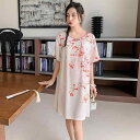 ワンピース レディース 春夏 中華風 エスニック サテンシフォン ナイトドレス ルームウェア 部屋着 ワンマイルウェア 半袖 ラウンドネック 薄手 軽量 快適