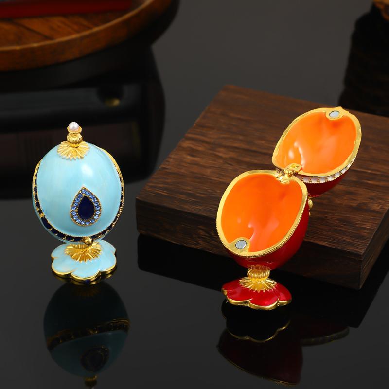 ジュエリーボックス 楕円形 レッド 亜鉛合金製 金属製 高級感 アクセサリー ネックレス 小物収納 幾何..