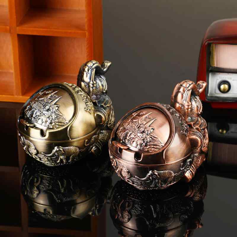 灰皿 欧風 レトロ アンティーク調 亜鉛合金製 蓋付き ふた付き 密閉型 象モチーフ ユニークデザイン 卓上 インテリア おしゃれ 家庭用 リビングルーム 頑丈...