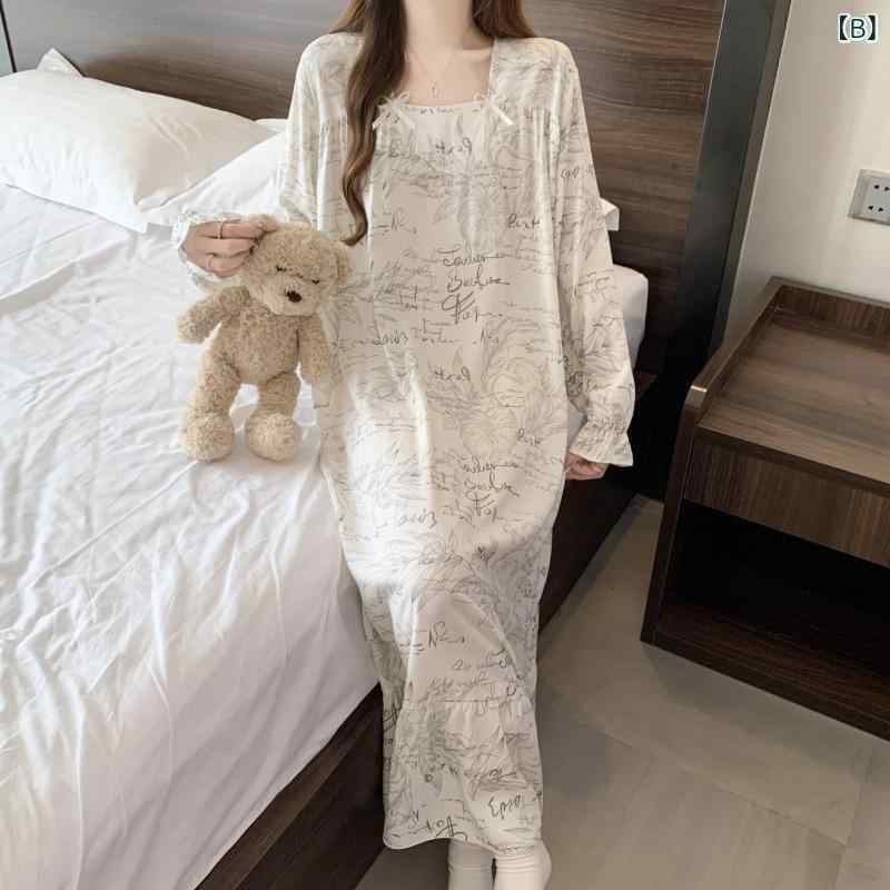 ルームウェア ワンピース レディース 長袖 ロング丈 薄手 ゆったり 大きいサイズ 再生繊維 パジャマ 快適 通気性 春夏 スクエアネック 花柄 リーフ柄 おうち時間